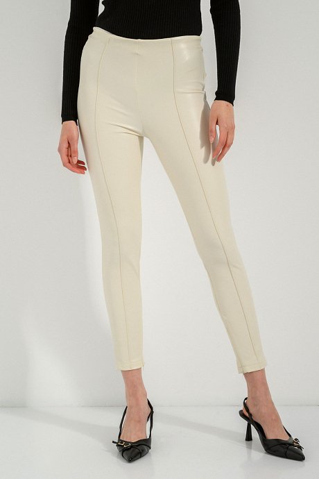 Leggings with leather effect and zipper