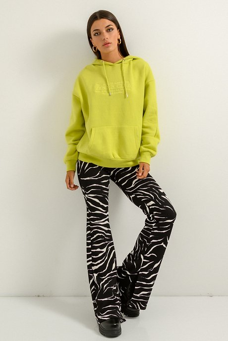 Flared trousers with zebra print