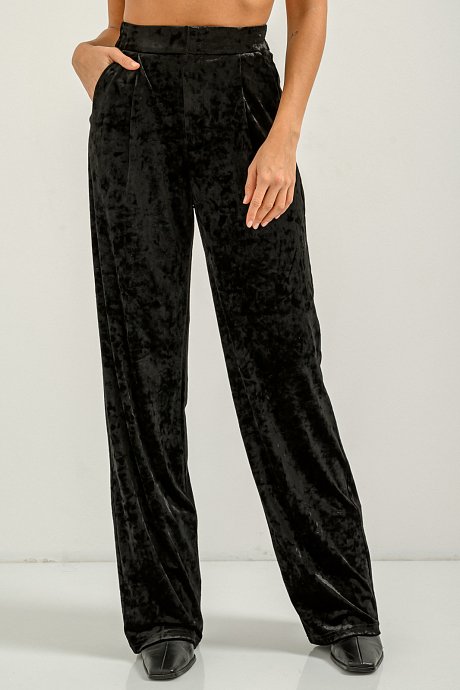 Wide leg trousers with velvet effect