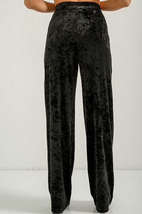 Wide leg trousers with velvet effect