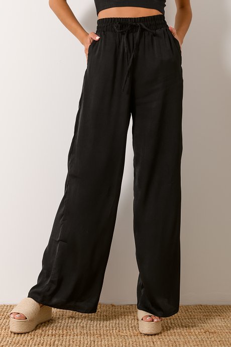 Wide leg trousers with satin look