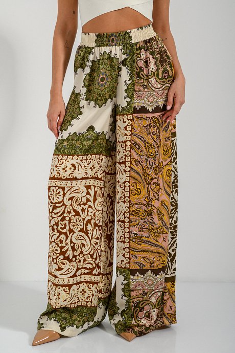 Paisley wide leg trousers with satin effect