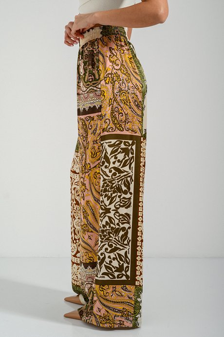 Paisley wide leg trousers with satin effect