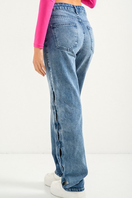 Straight leg denim with cut out detail
