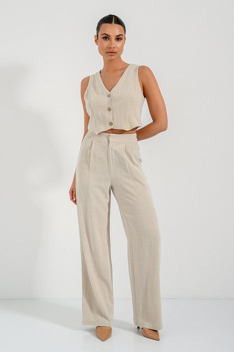 Wide leg linen trousers with pleated details