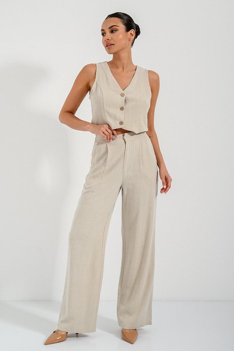 Wide leg linen trousers with pleated details