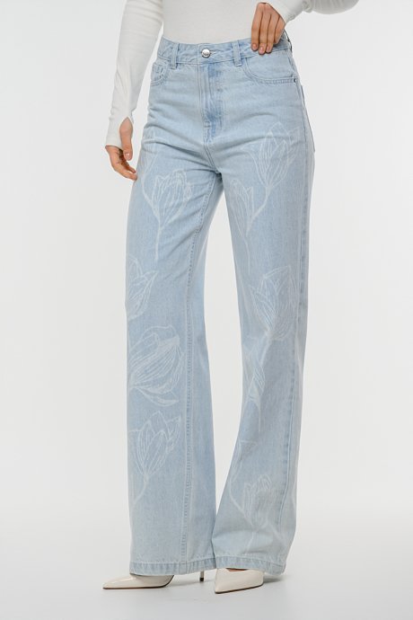 Wide leg ντένιμ με φλοράλ print