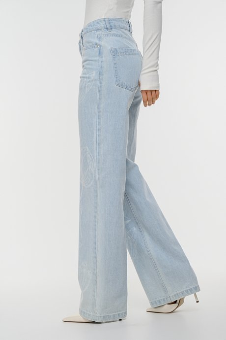 Wide leg ντένιμ με φλοράλ print