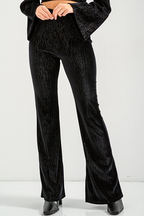 Flared trousers with velvet effect and shinny details