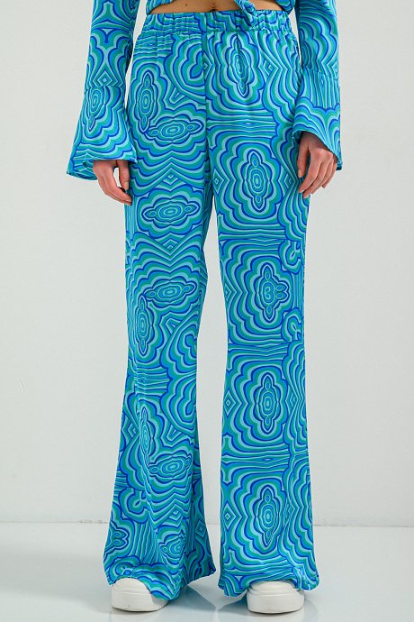 Flared trousers with print and satin effect