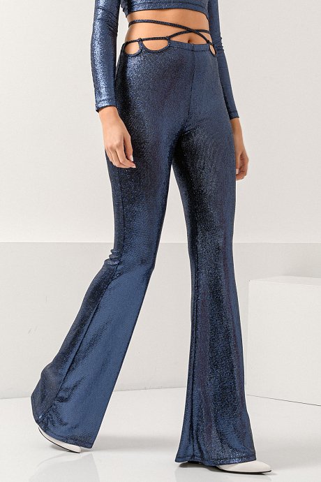 Flared trousers with metallic fiber
