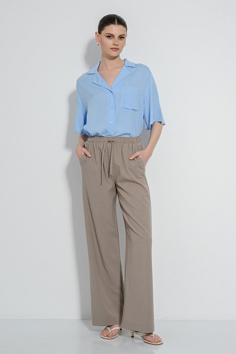 Παντελόνι wide leg με λάστιχο και κορδόνι