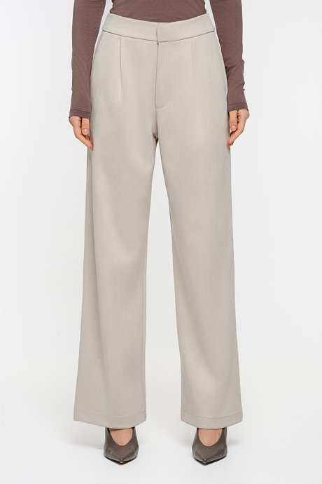 Suede wide leg trousers with pleated details