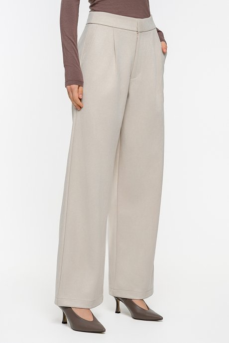 Suede wide leg trousers with pleated details