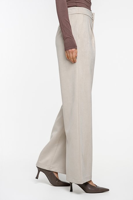 Suede wide leg trousers with pleated details