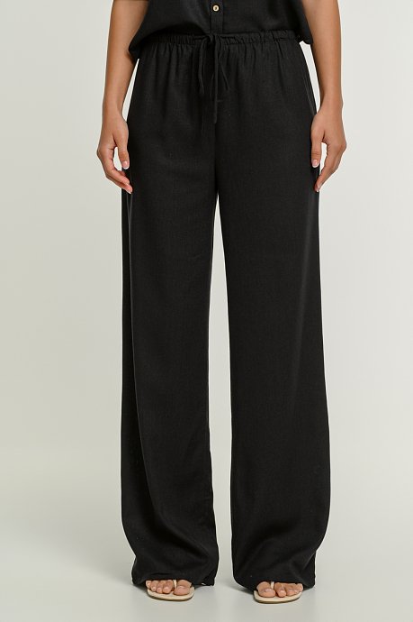 Λινή wide leg παντελόνα