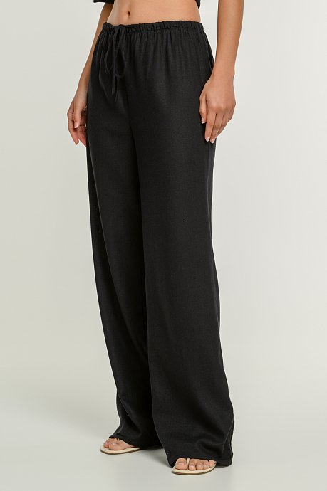 Λινή wide leg παντελόνα