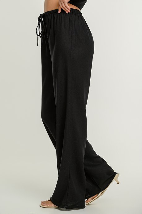 Λινή wide leg παντελόνα