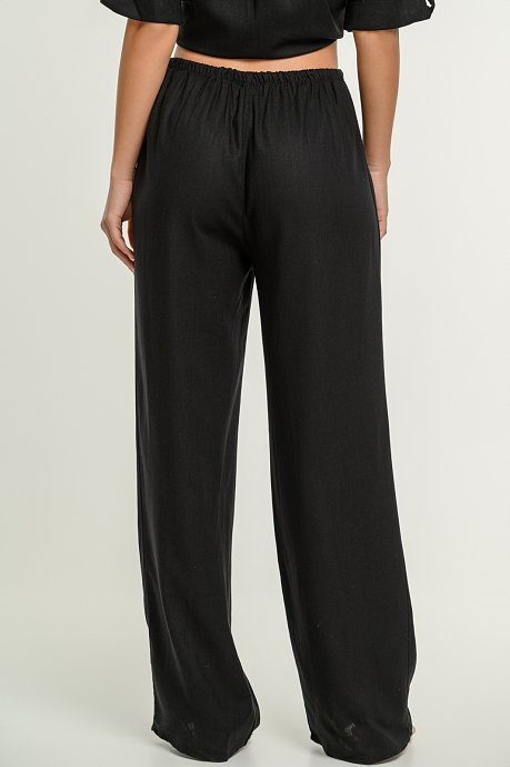 Λινή wide leg παντελόνα