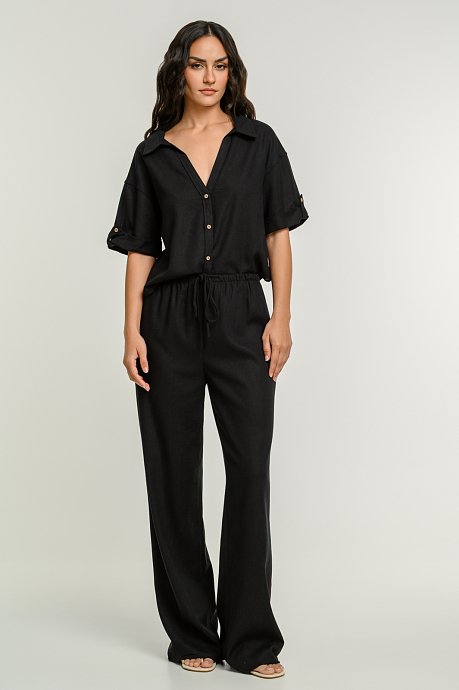 Λινή wide leg παντελόνα