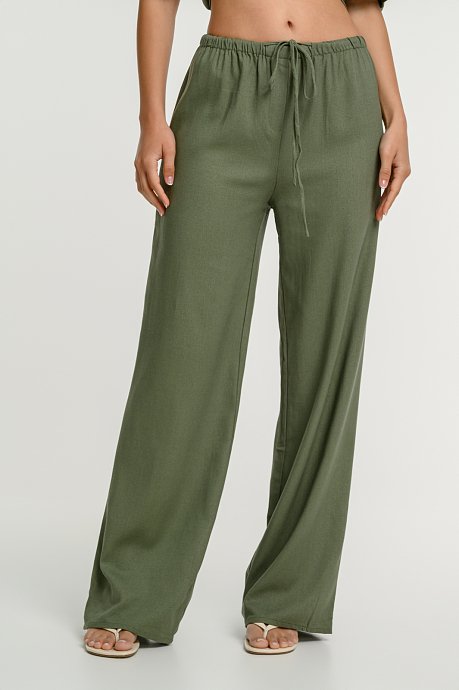 Λινή wide leg παντελόνα