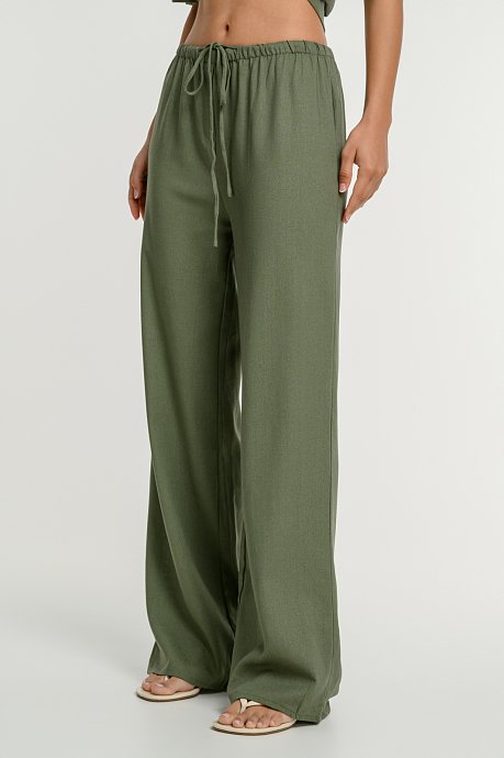 Λινή wide leg παντελόνα
