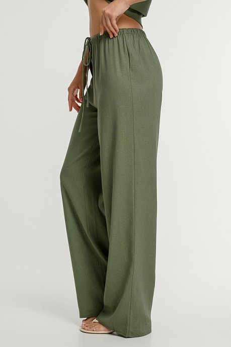 Λινή wide leg παντελόνα