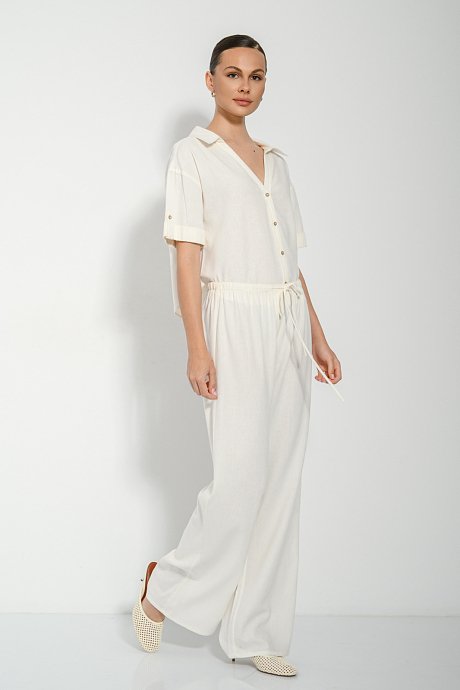 Λινή wide leg παντελόνα