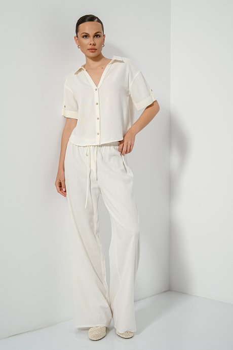 Λινή wide leg παντελόνα