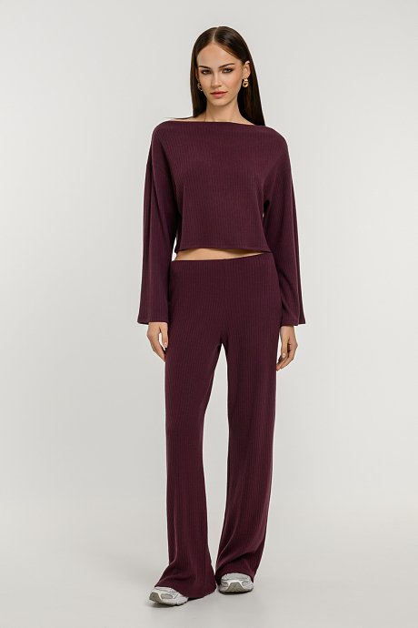 Wide leg ribbed trousers