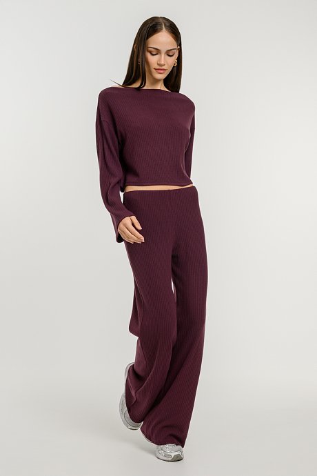 Wide leg ribbed trousers