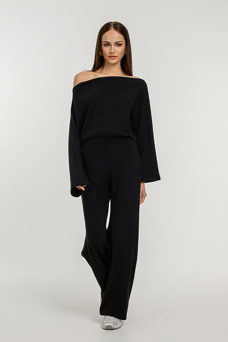 Wide leg ribbed trousers