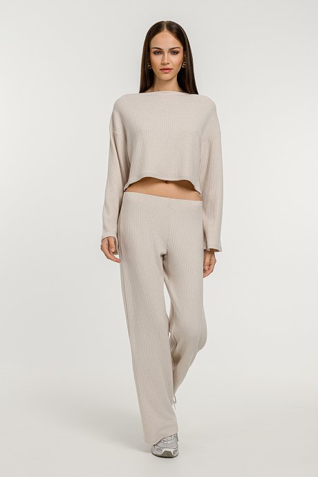 Wide leg ribbed trousers