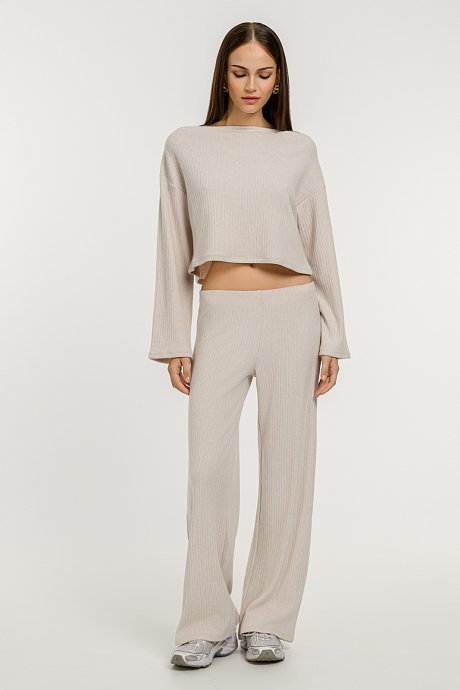 Wide leg ribbed trousers