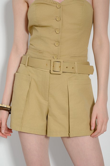 Poplin shorts with belt and front pockets