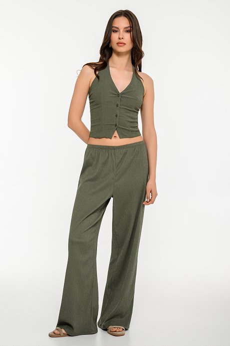 Wide leg γκοφρέ παντελόνα