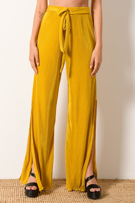 Pleated trousers with side cut