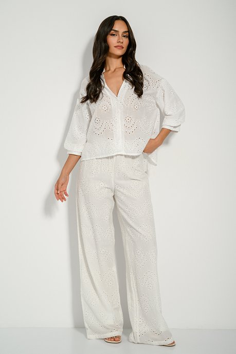 Broderie wide leg παντελόνι με διάτρητα σχέδια