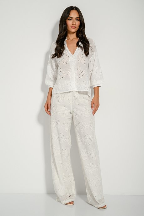 Broderie wide leg παντελόνι με διάτρητα σχέδια