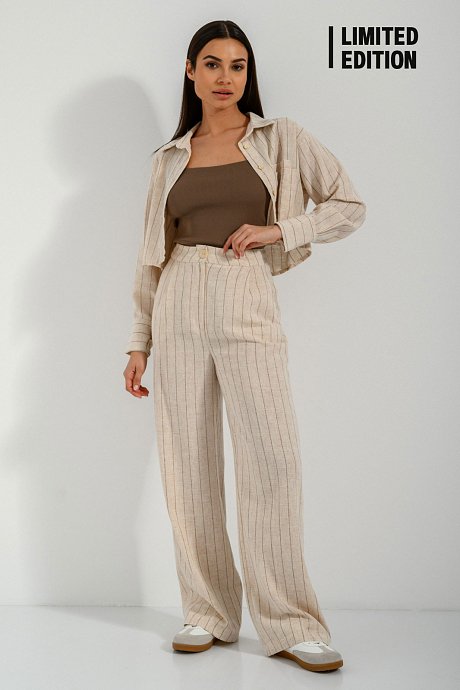 Wide leg linen trousers with stripes