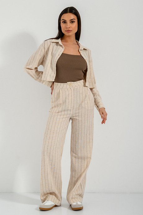 Wide leg linen trousers with stripes