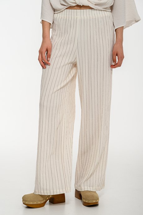 Wide leg γκοφρέ παντελόνα με λάστιχο και ρίγες
