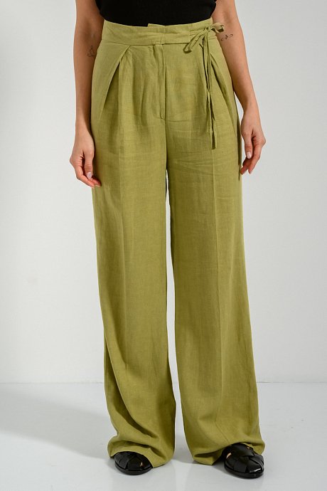 Wide leg linen trousers with tying