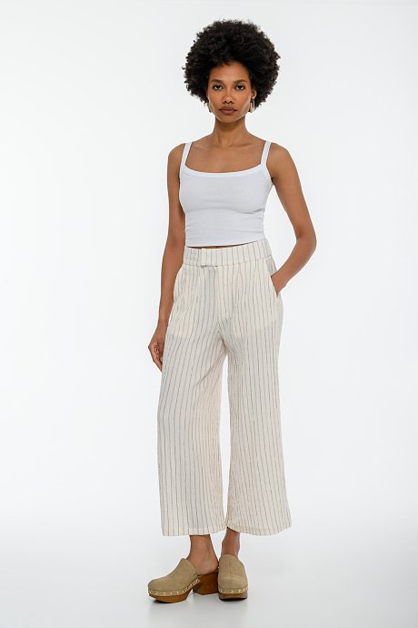Seersucker zip culottes with stripes