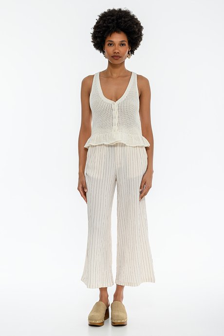 Seersucker zip culottes with stripes