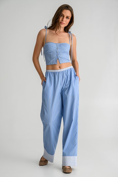 Striped wide leg poplin trousers