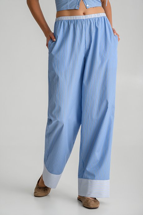 Striped wide leg poplin trousers