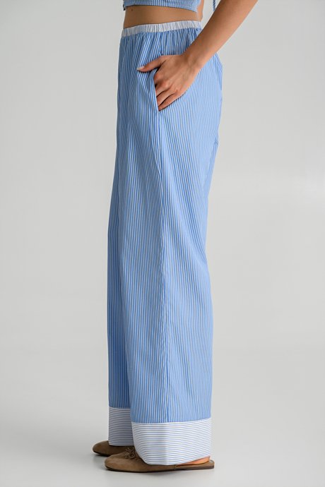 Striped wide leg poplin trousers