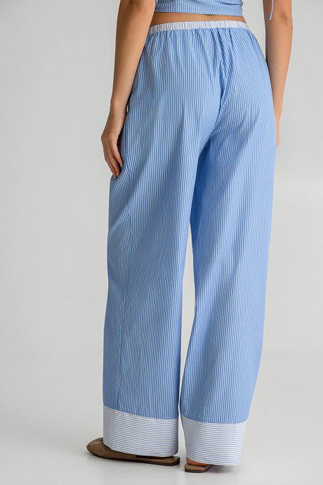 Striped wide leg poplin trousers