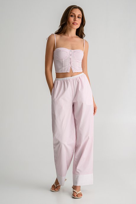 Striped wide leg poplin trousers